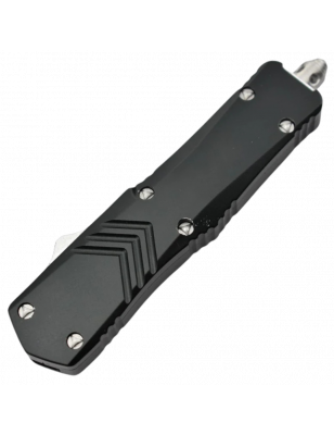 Couteau Automatique Double Action, Manche Aluminium Noir, Lame Tanto