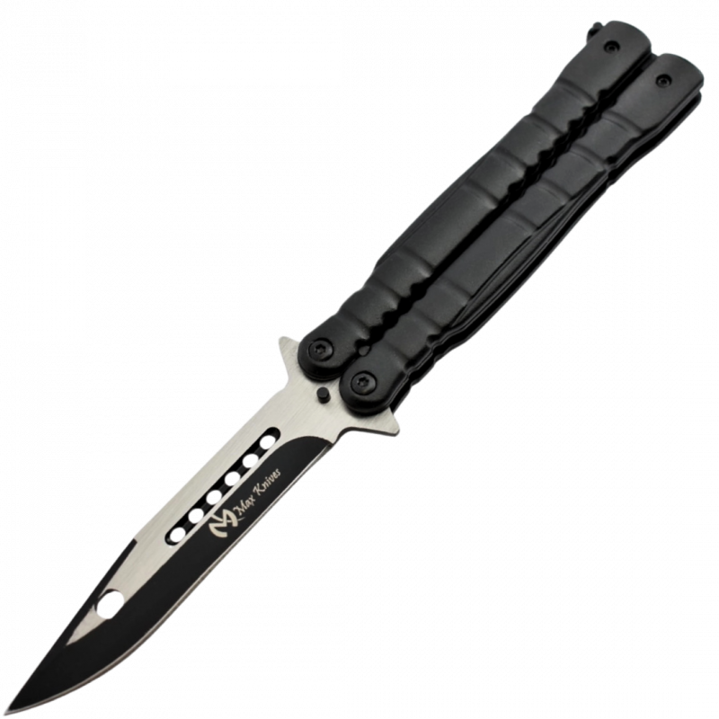 MAXKNIVES - P49 - Couteau papillon lame acier 3CR13 manche aluminium anodisé noir