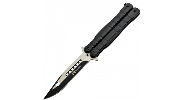 MAXKNIVES - P49 - Couteau papillon lame acier 3CR13 manche aluminium anodisé noir