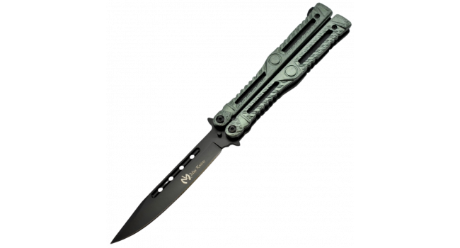 MAXKNIVES - P47 - Couteau papillon lame acier 3CR13 manche aluminium anodise vert