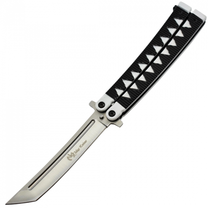 MAXKNIVES - P46 - Couteau papillon lame acier 3CR13 manche aluminium blanc et noir