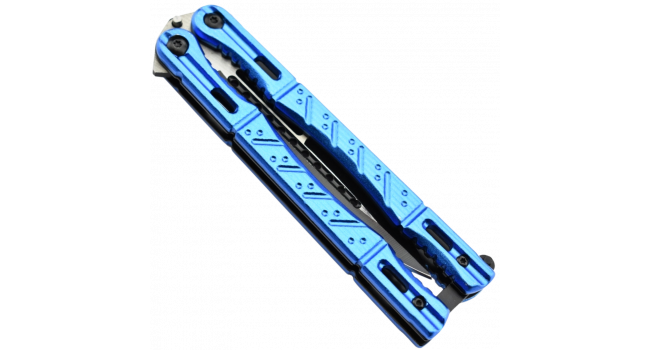 MAXKNIVES - P45 - Couteau papillon lame acier 3CR13 manche aluminium anodise bleu