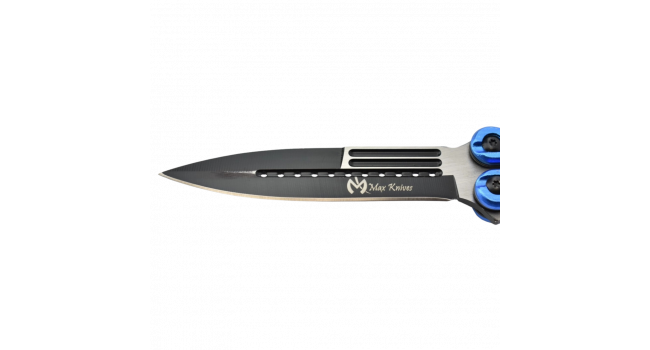 MAXKNIVES - P45 - Couteau papillon lame acier 3CR13 manche aluminium anodise bleu